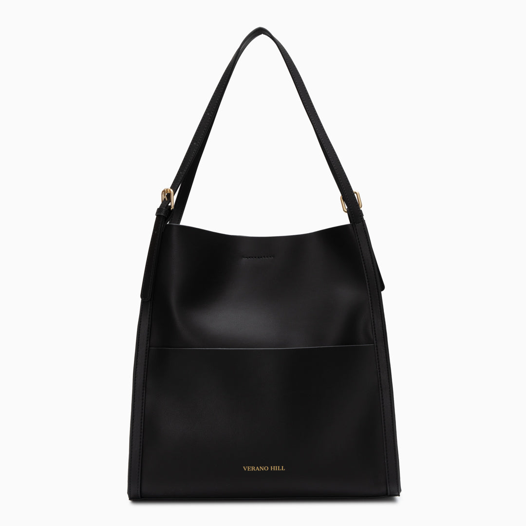Sac cabas en cuir véritable zippé, bandoulière
