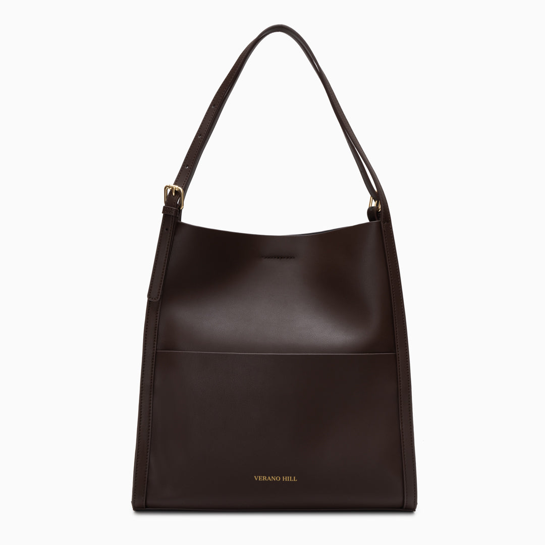 Sac cabas en cuir véritable zippé, bandoulière