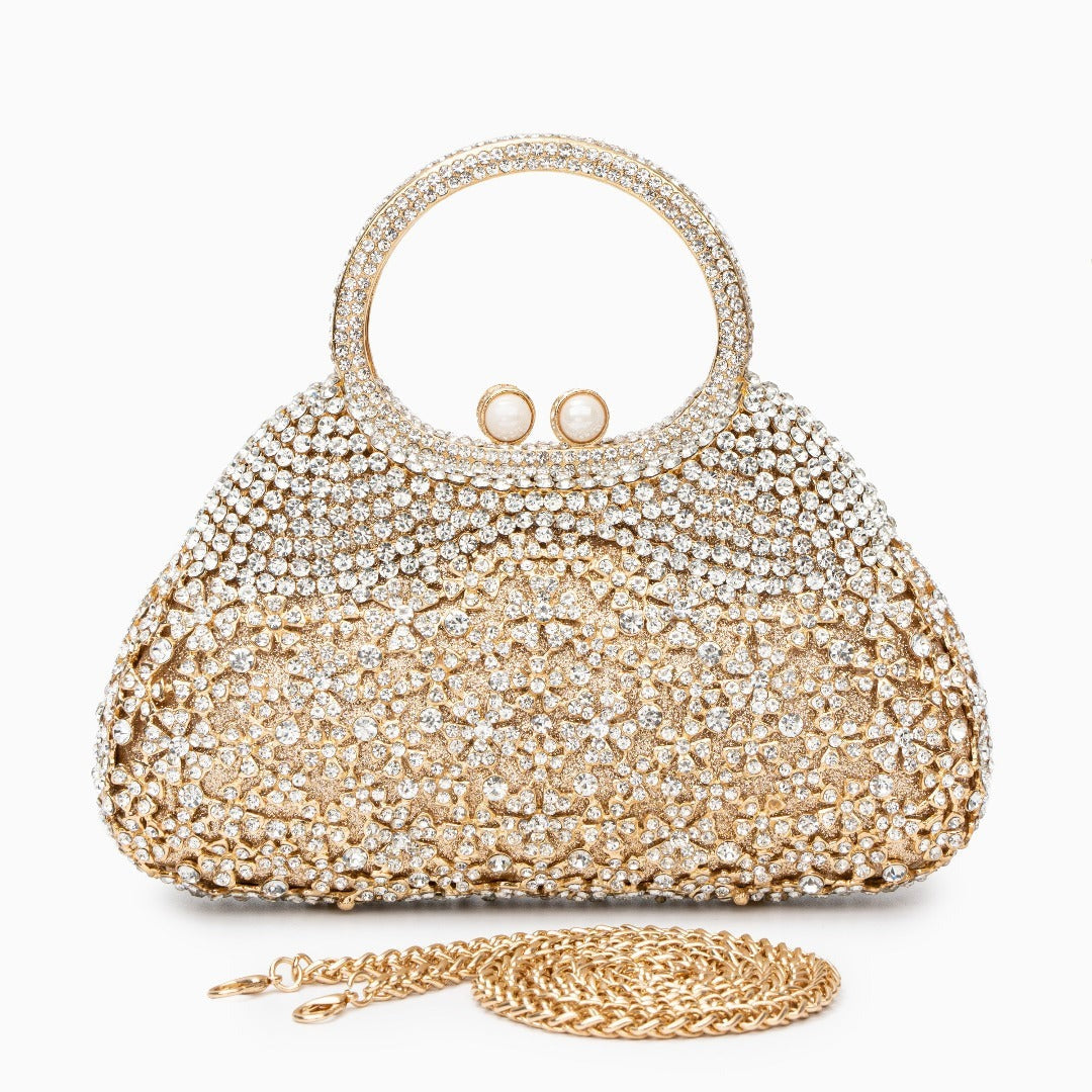 Pochette à strass motif floral et anse ronde