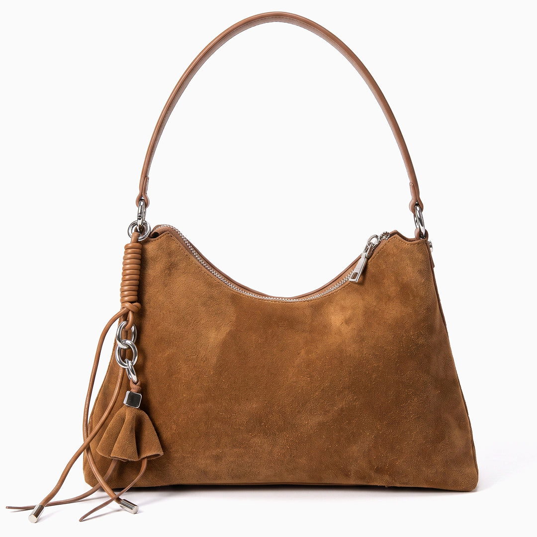 Sac porté épaule asymétrique en nubuck, fermeture zip