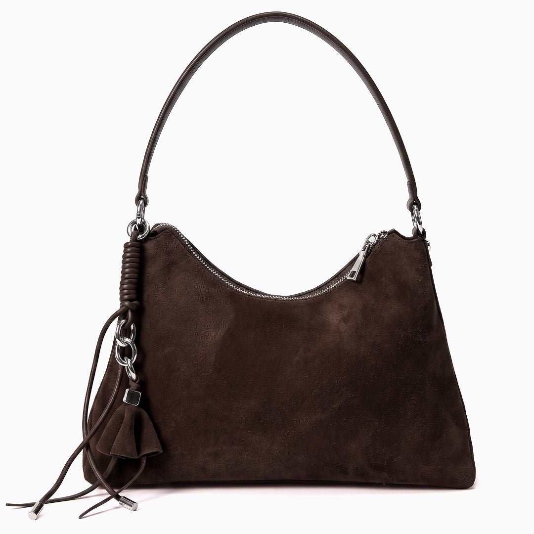Sac porté épaule asymétrique en nubuck, fermeture zip