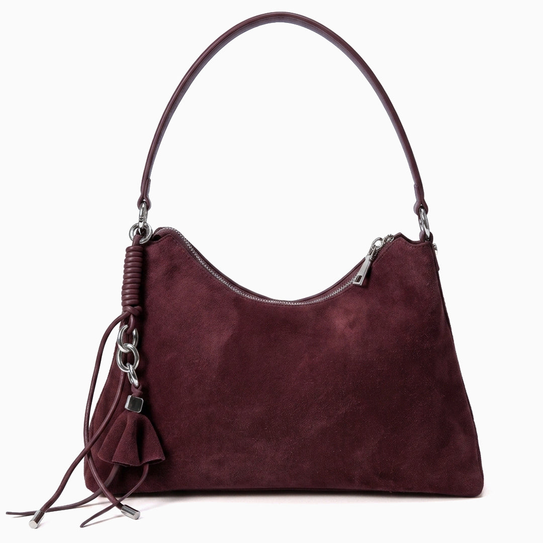 Sac porté épaule asymétrique en nubuck, fermeture zip