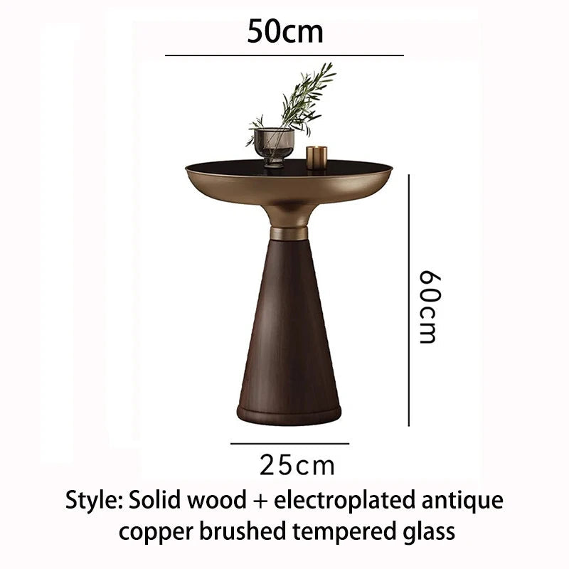 Dark Wood Side Table - Antique Copper Top 0