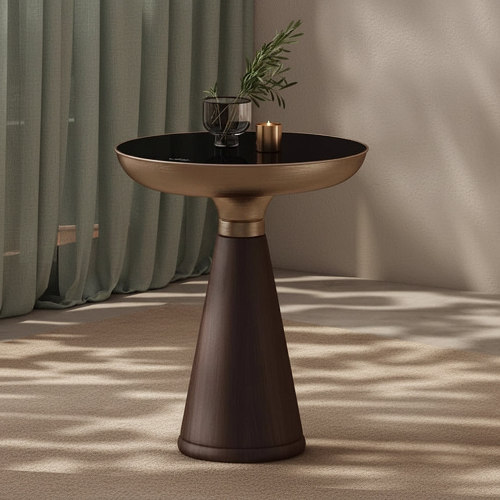 Dark Wood Side Table - Antique Copper Top 2