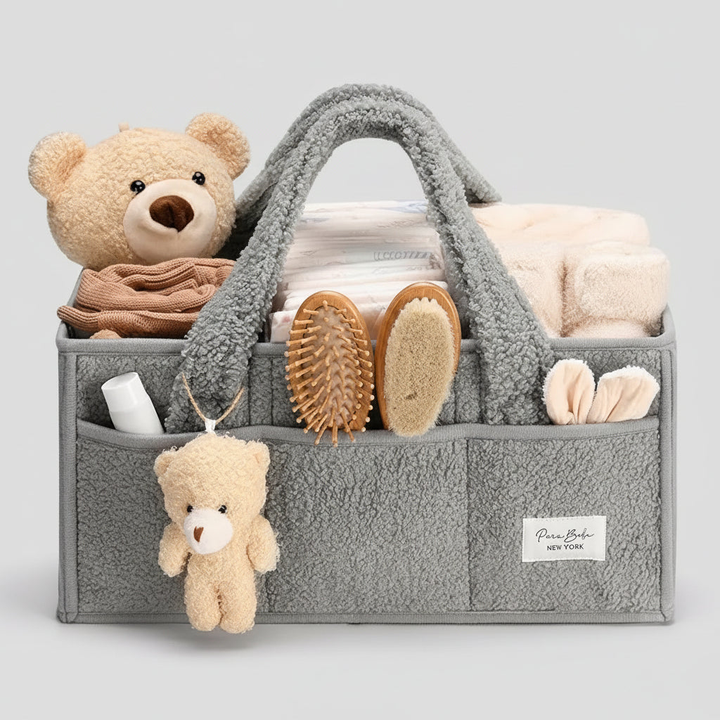 Plush Sherpa Baby Storage Basket with Dividers