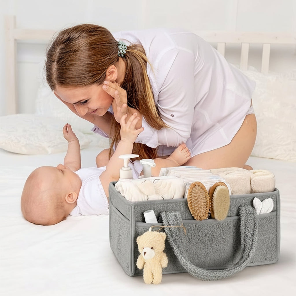 Plush Sherpa Baby Storage Basket with Dividers