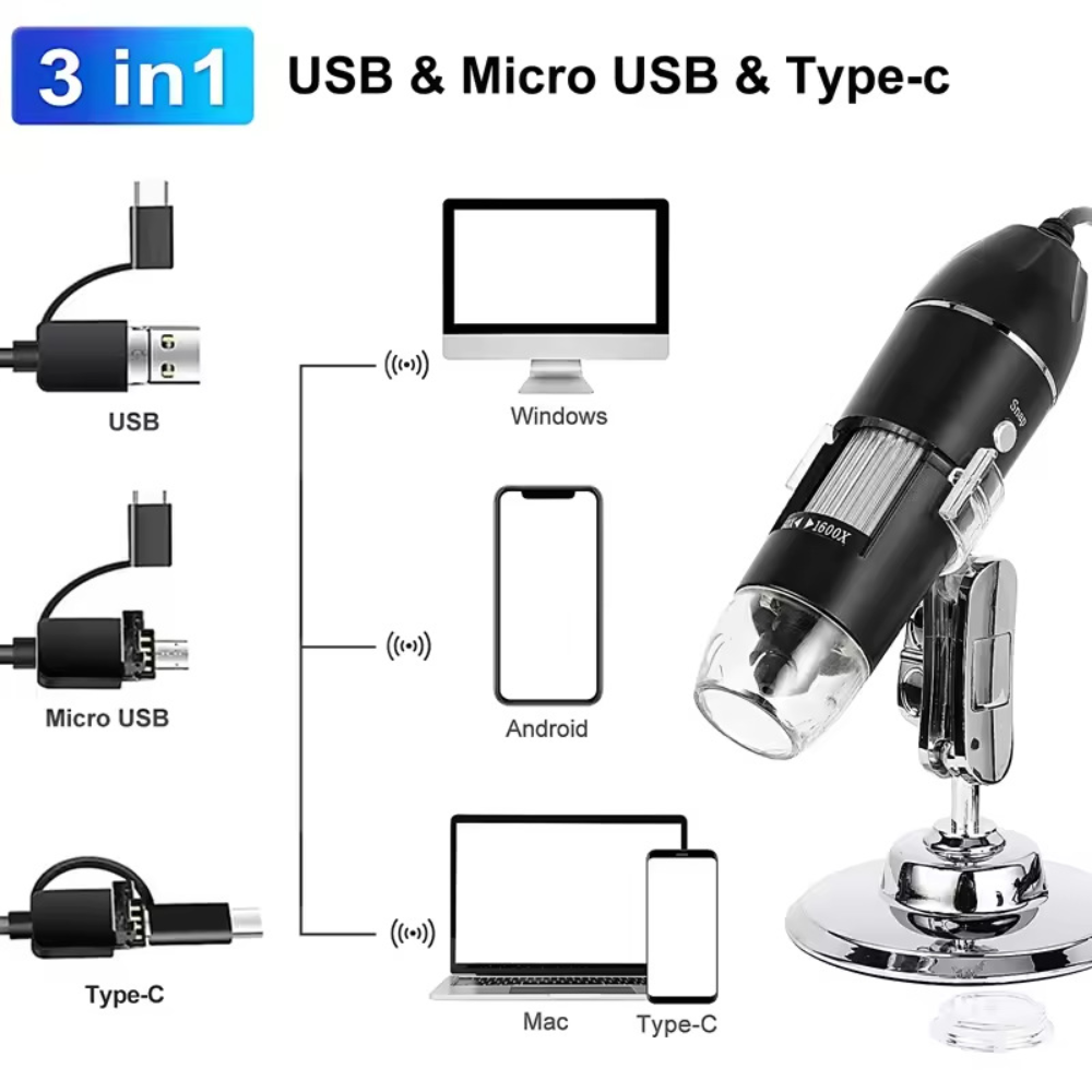 Microscope numérique USB 50x à 1600x avec support
