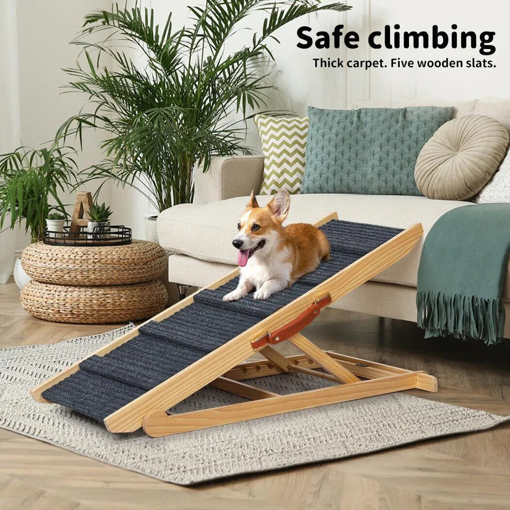 Rampe pour chien en bois réglable en hauteur