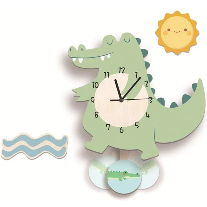 Eco-Friendly Engineered Wood Wall Clock - Interactive Crocodile Design 0