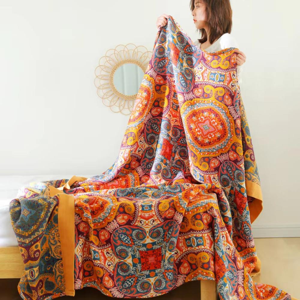 100% Cotton Sunrise Blanket - Boho Sofa Throw
