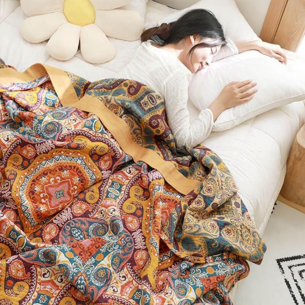 100% Cotton Sunrise Blanket - Boho Sofa Throw