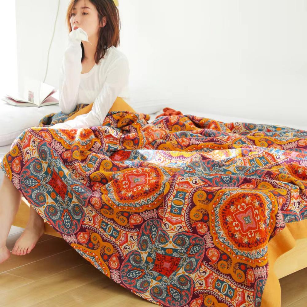 100% Cotton Sunrise Blanket - Boho Sofa Throw