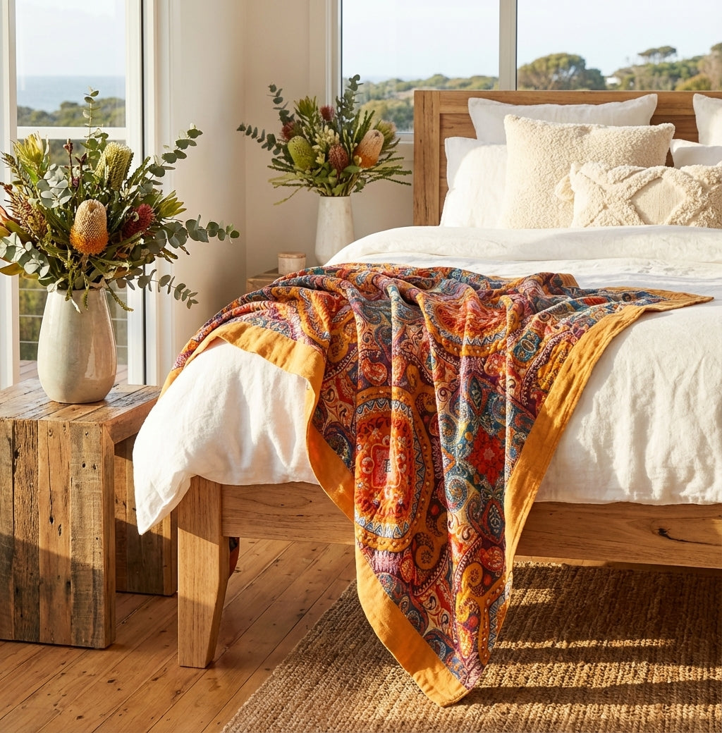 100% Cotton Sunrise Blanket - Boho Sofa Throw