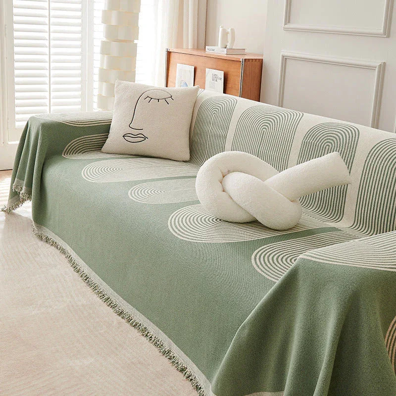 Plaid Chenille Vert Pistache avec Franges