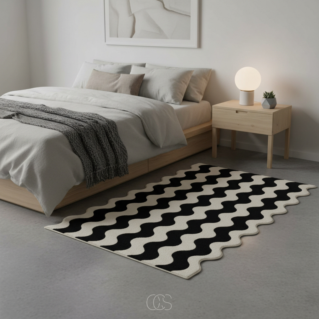 Contemporary Wavy Edge Wool Blend Rug