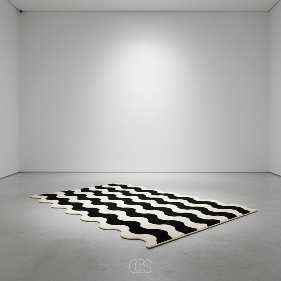 Contemporary Wavy Edge Wool Blend Rug