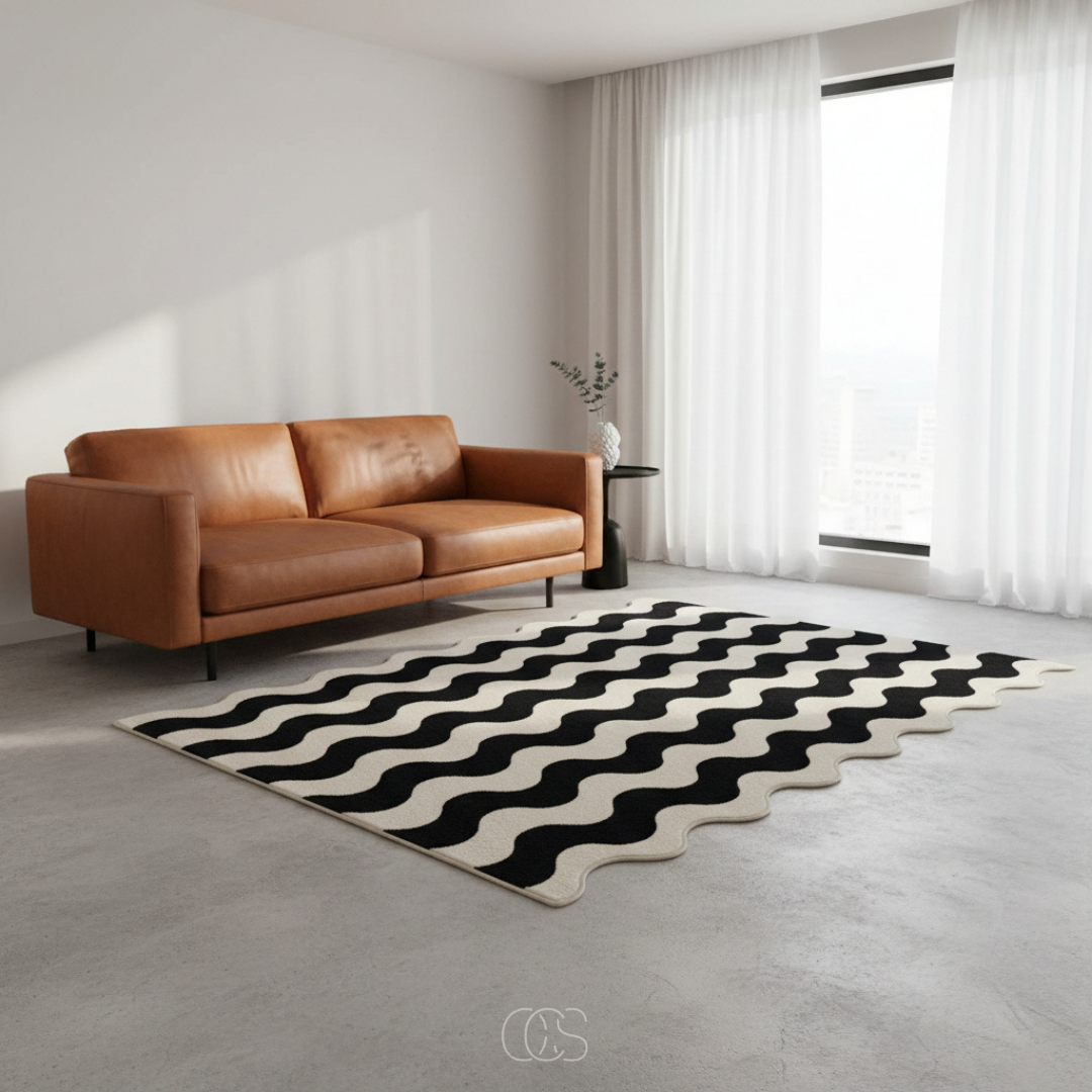 Contemporary Wavy Edge Wool Blend Rug