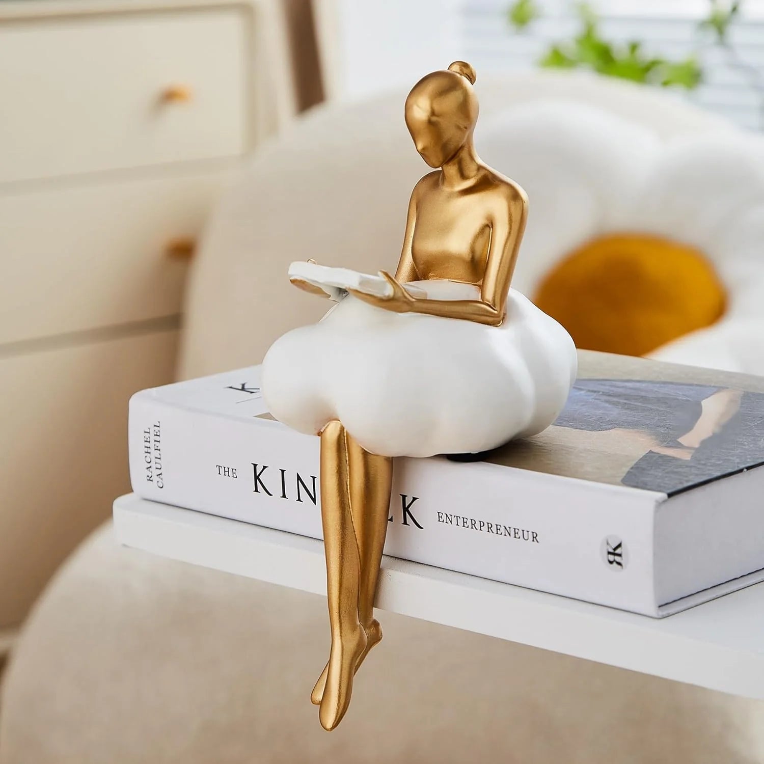Gold Reading Woman on Cloud Sculpture – Shelf Sitter