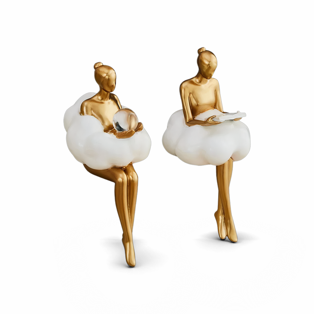 Gold Reading Woman on Cloud Sculpture – Shelf Sitter
