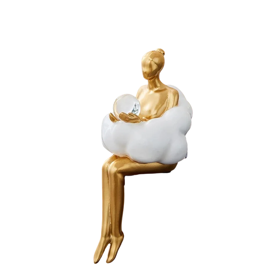 Gold Reading Woman on Cloud Sculpture – Shelf Sitter