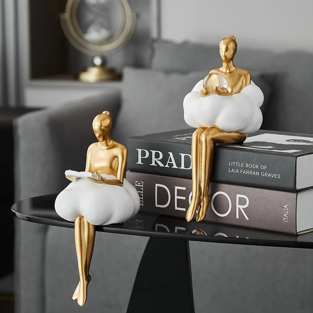 Gold Reading Woman on Cloud Sculpture – Shelf Sitter