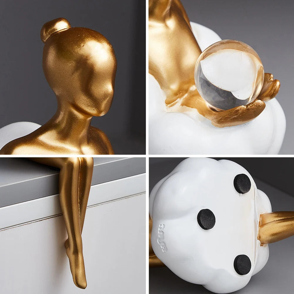 Gold Reading Woman on Cloud Sculpture – Shelf Sitter