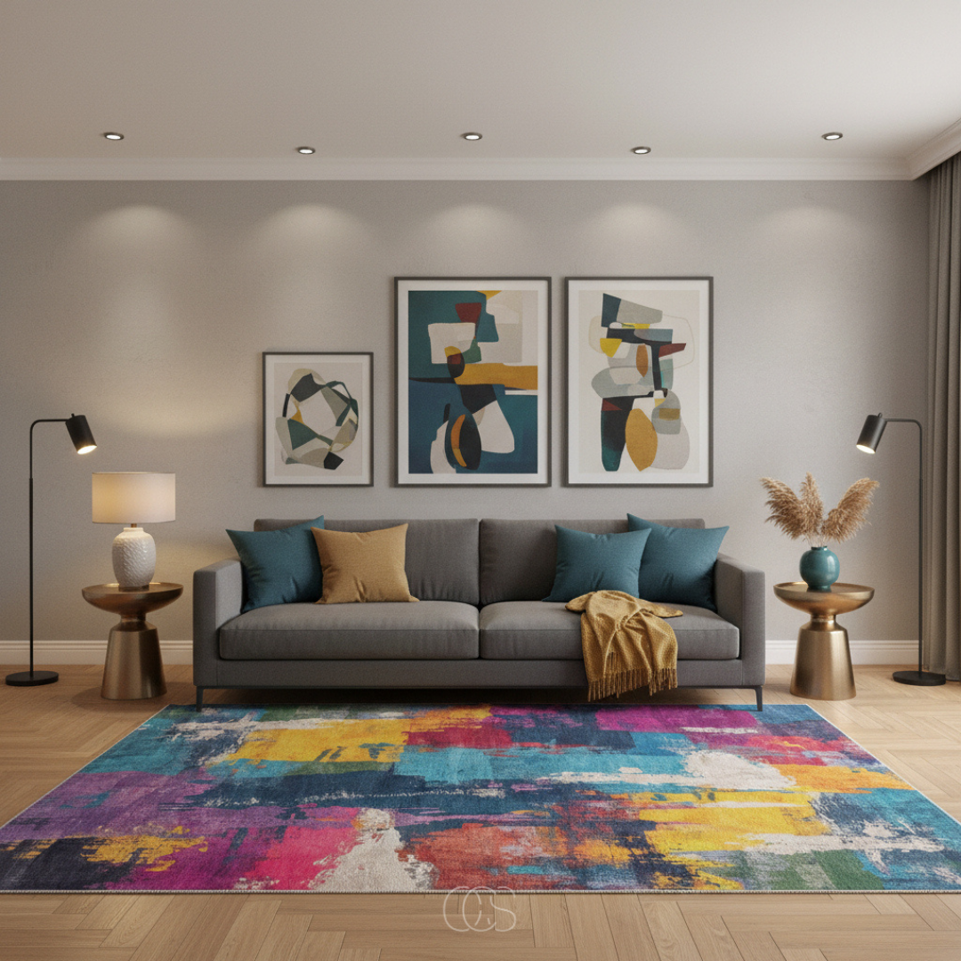 Tapis Artistique Multicolore Expressionniste
