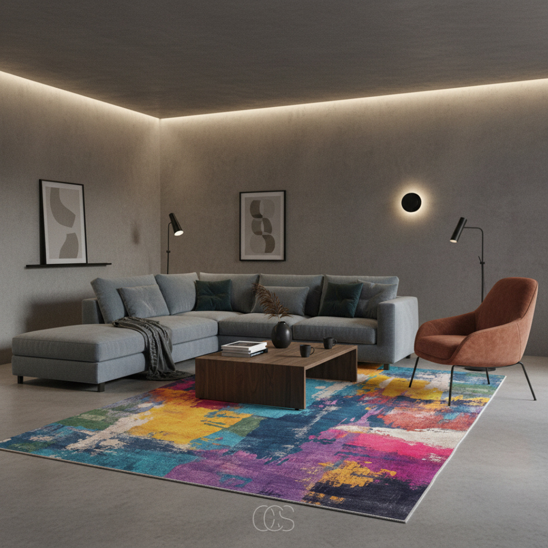 Tapis Artistique Multicolore Expressionniste