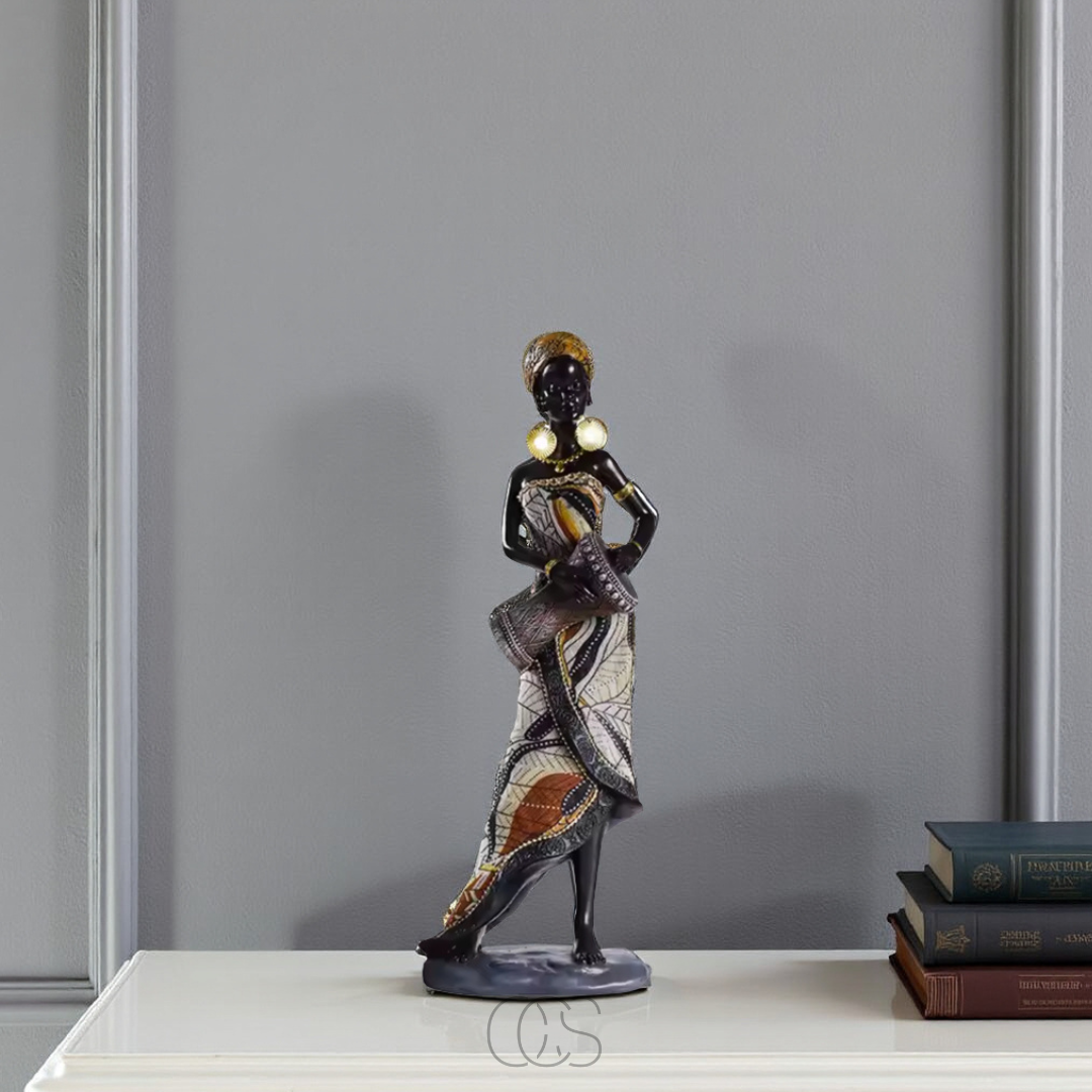 Set 3 Statues Femme Africaine Musicienne en Résine