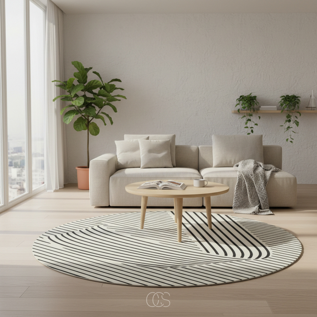 Tapis Circulaire Géométrique Style Scandi Haute Qualité