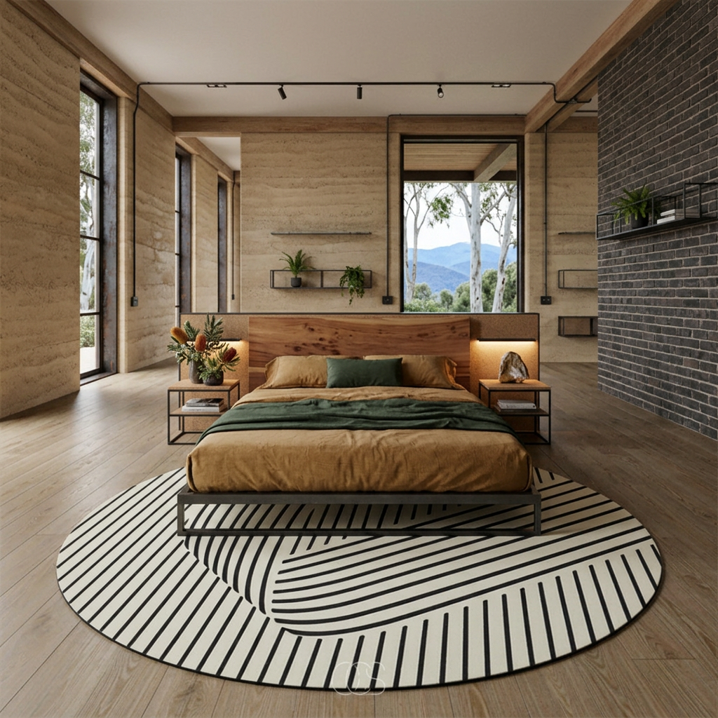 Tapis Circulaire Géométrique Style Scandi Haute Qualité