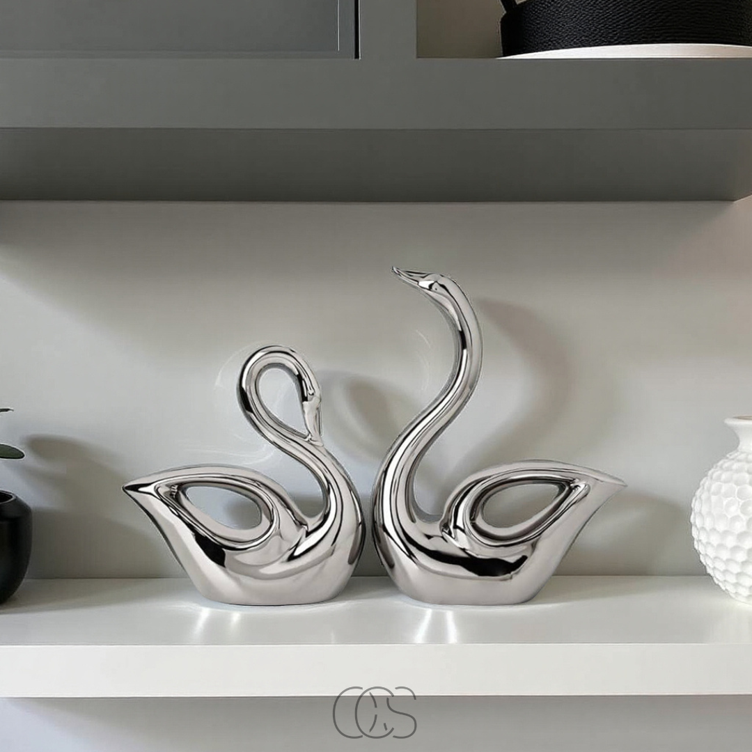 Silver Swan Couple Sculpture – Symbolic Home Decor