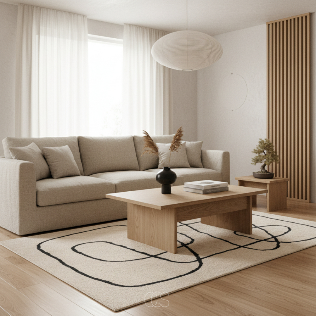 Tapis Carré Motif Abstrait Classique Japandi