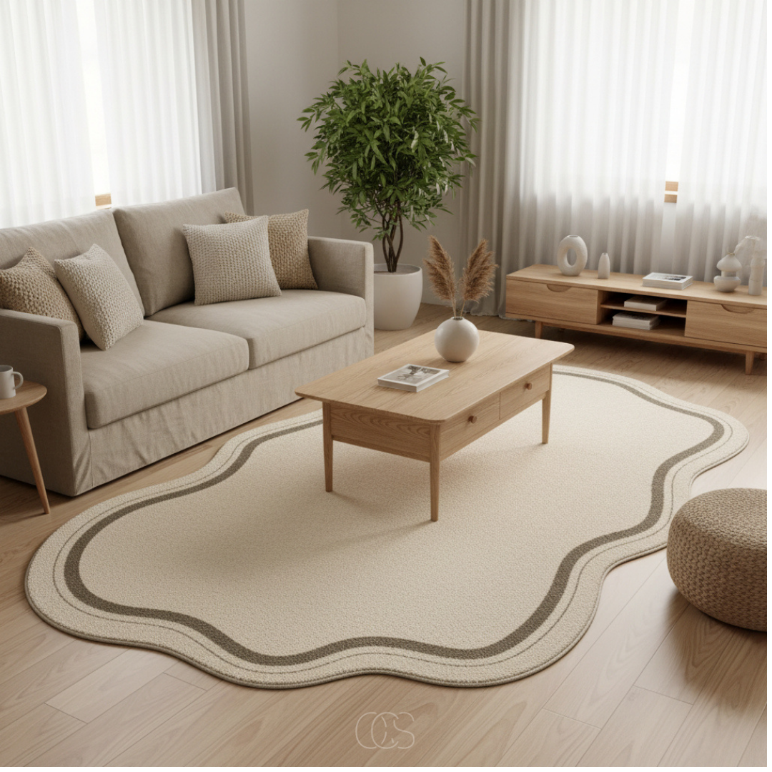 Organic Irregular Shape Wool Blend Monochrome Rug