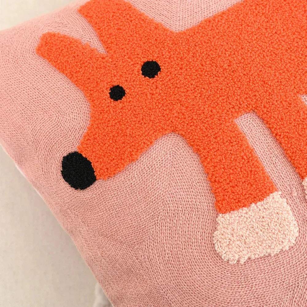 Housse de coussin brodée animaux, style nordique