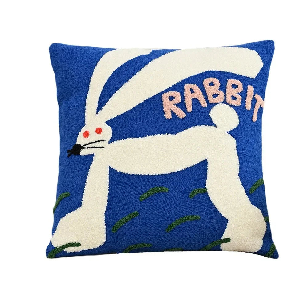 Housse de coussin brodée animaux, style nordique