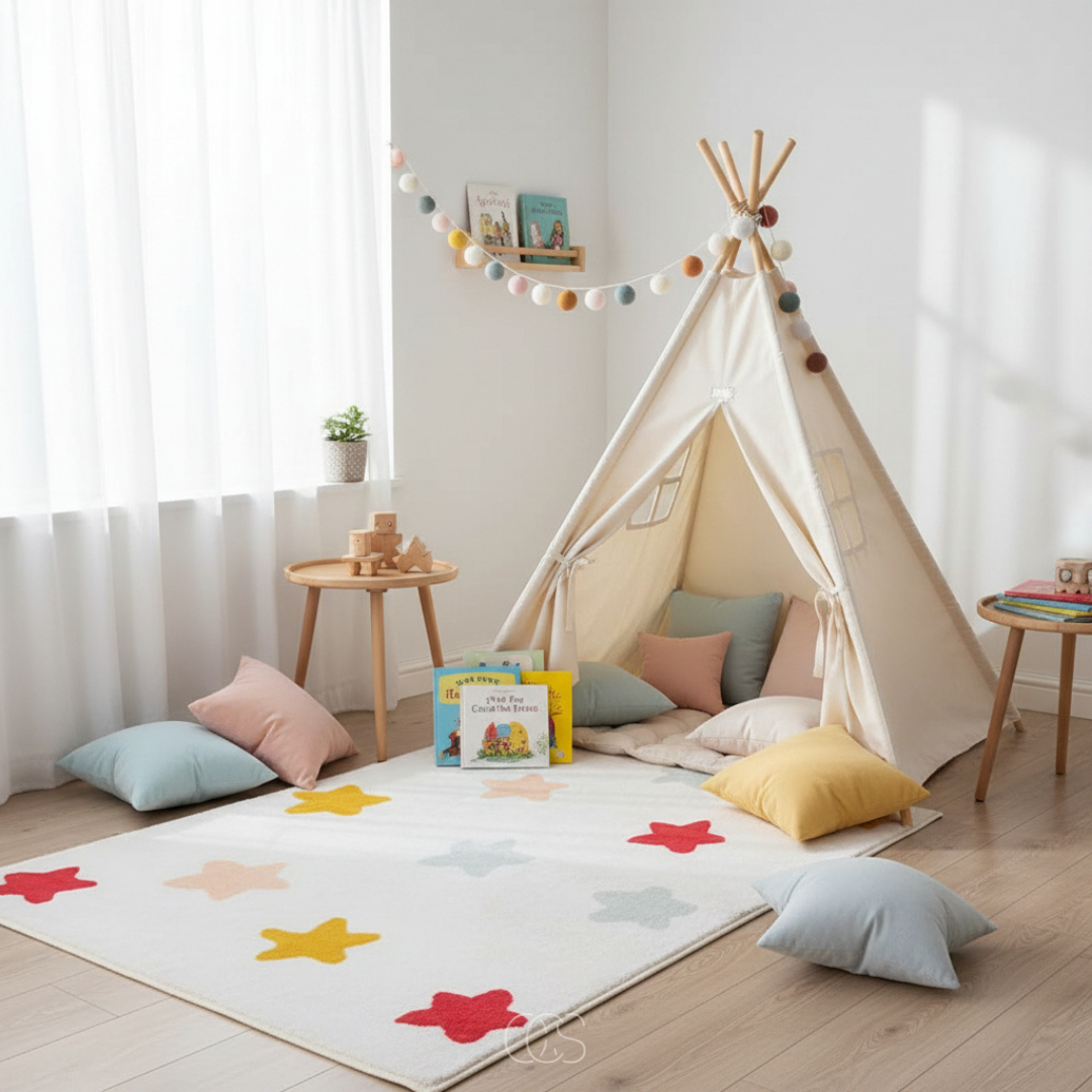 Tapis Enfant Étoiles Colorées Antidérapant