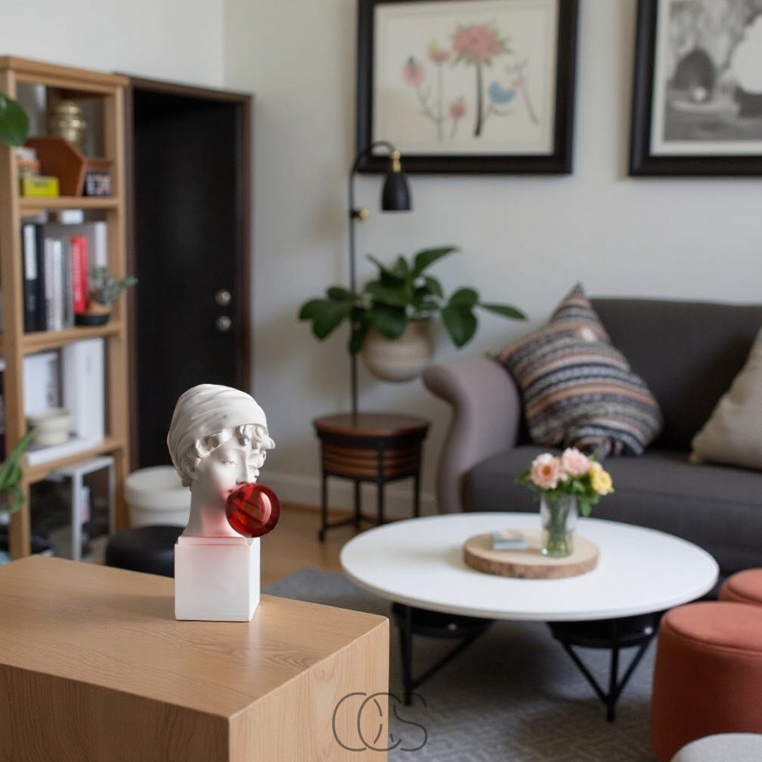 Buste David Pop Art avec Bubblegum Rose – Sculpture
