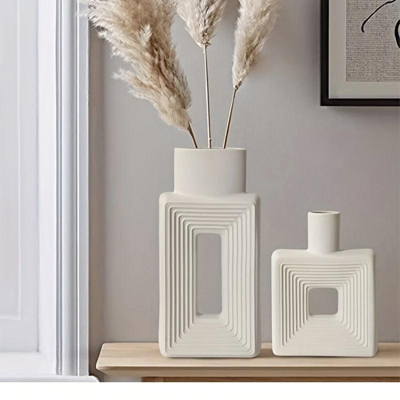 Vase Donut Relief Carré – Grès Sculptural
