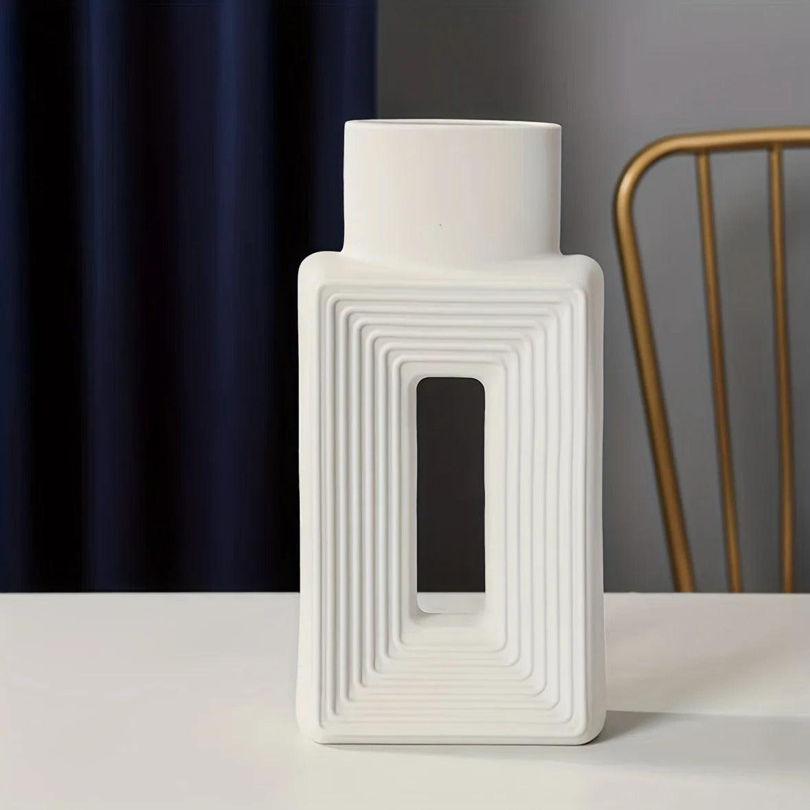 Vase Donut Relief Carré – Grès Sculptural