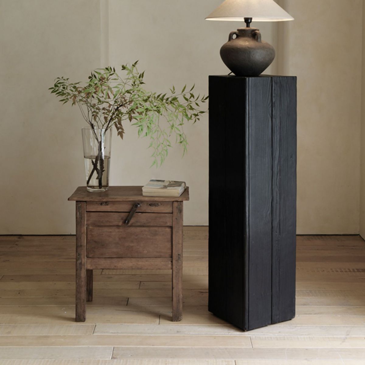 Sculptural Charred Timber Pedestal Stand