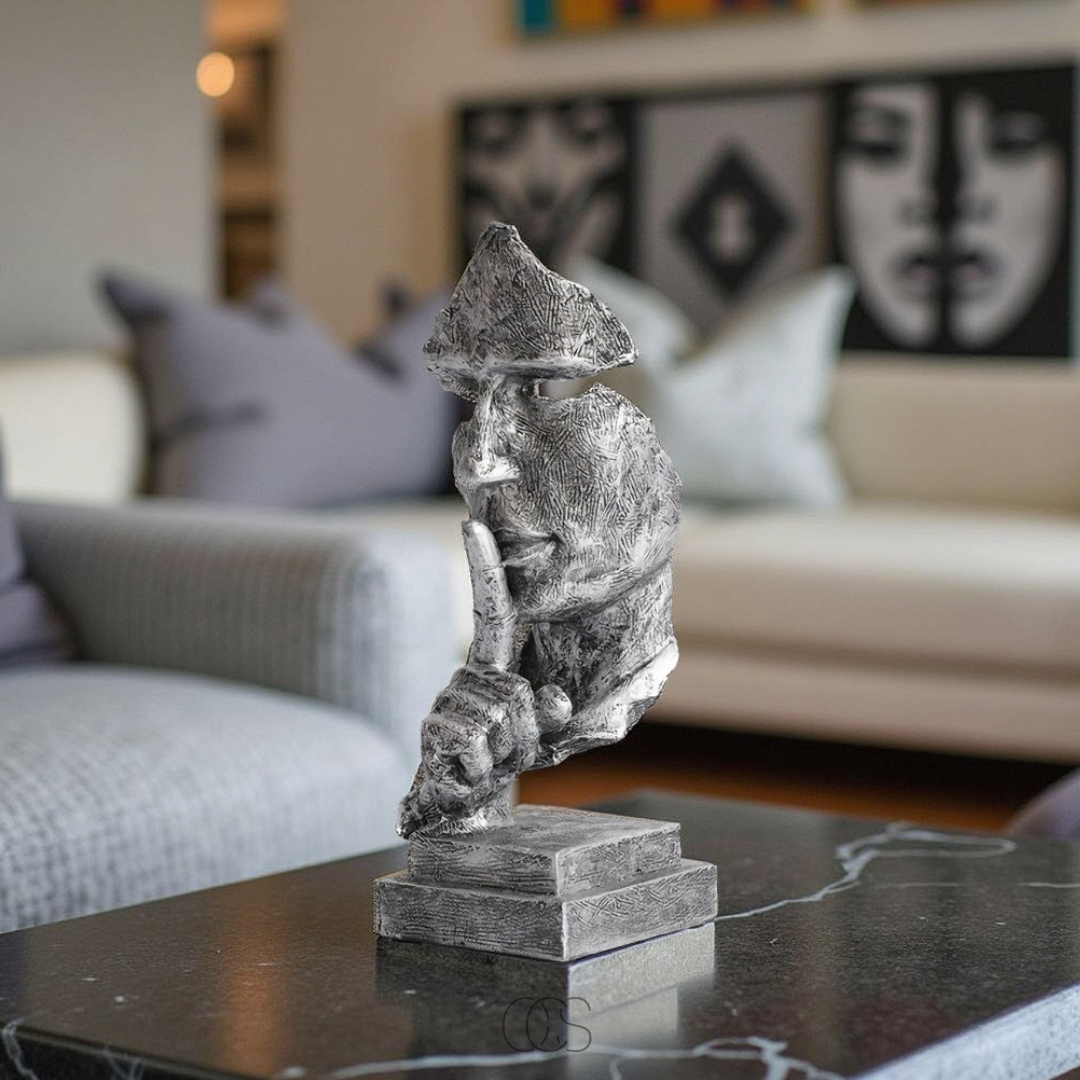 Sculpture Visage Abstraite "Silence is Golden" – Argent