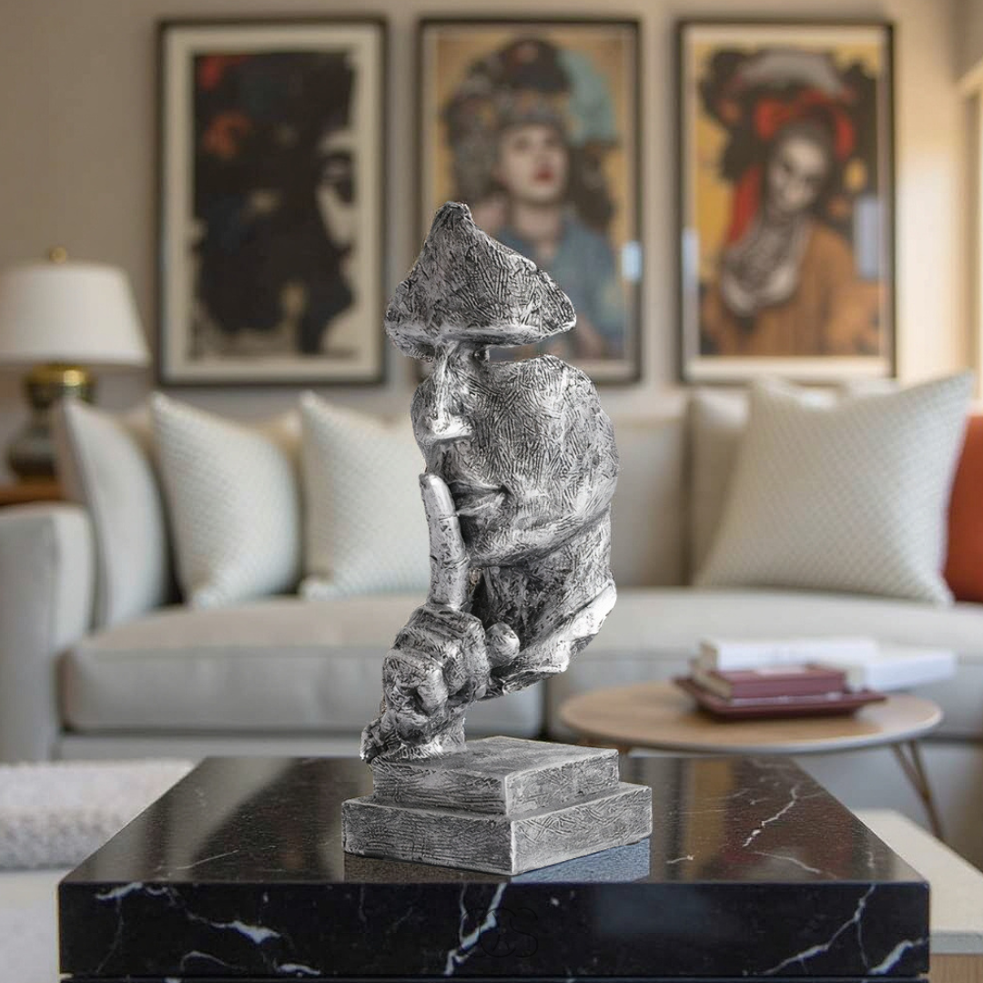 Sculpture Visage Abstraite "Silence is Golden" – Argent