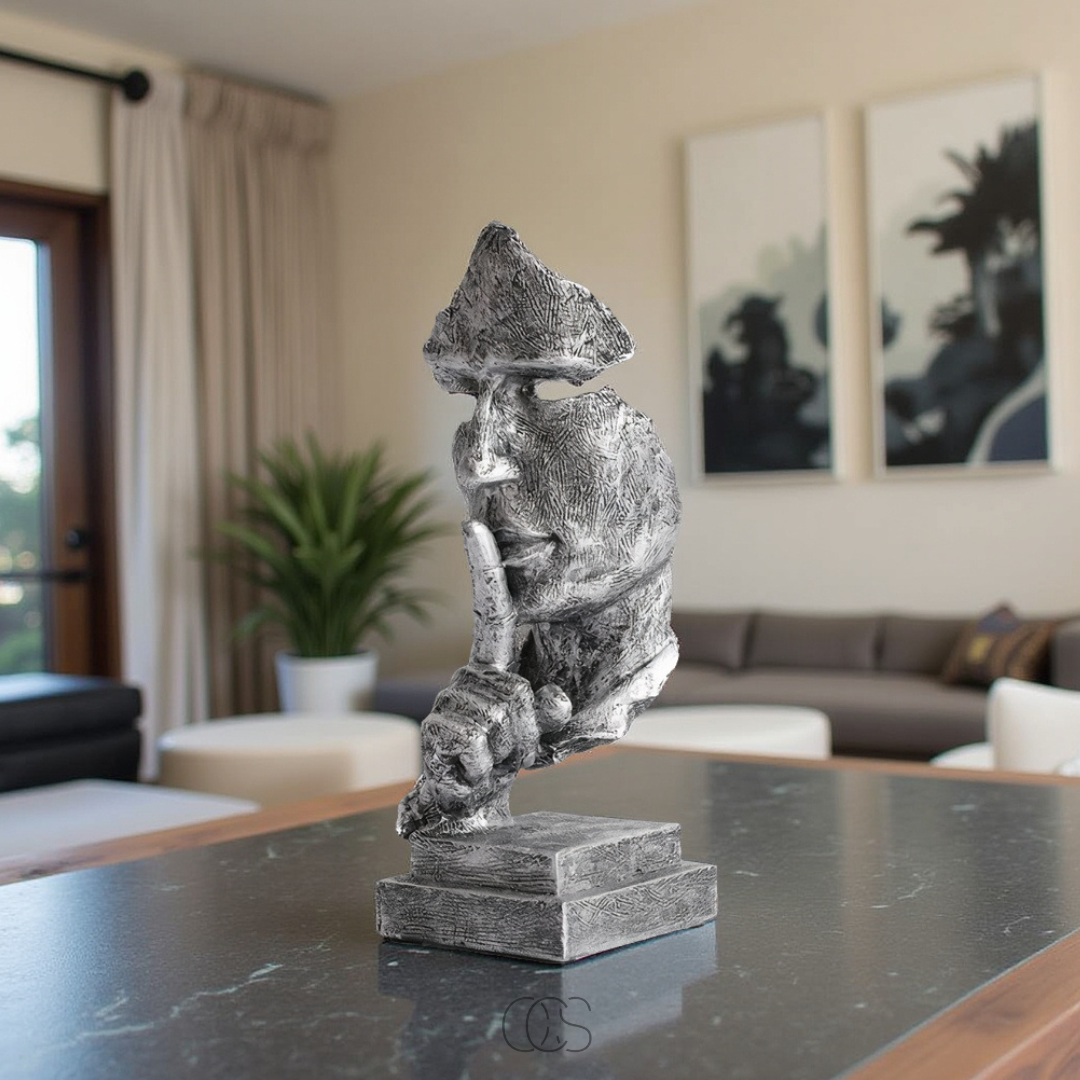 Sculpture Visage Abstraite "Silence is Golden" – Argent