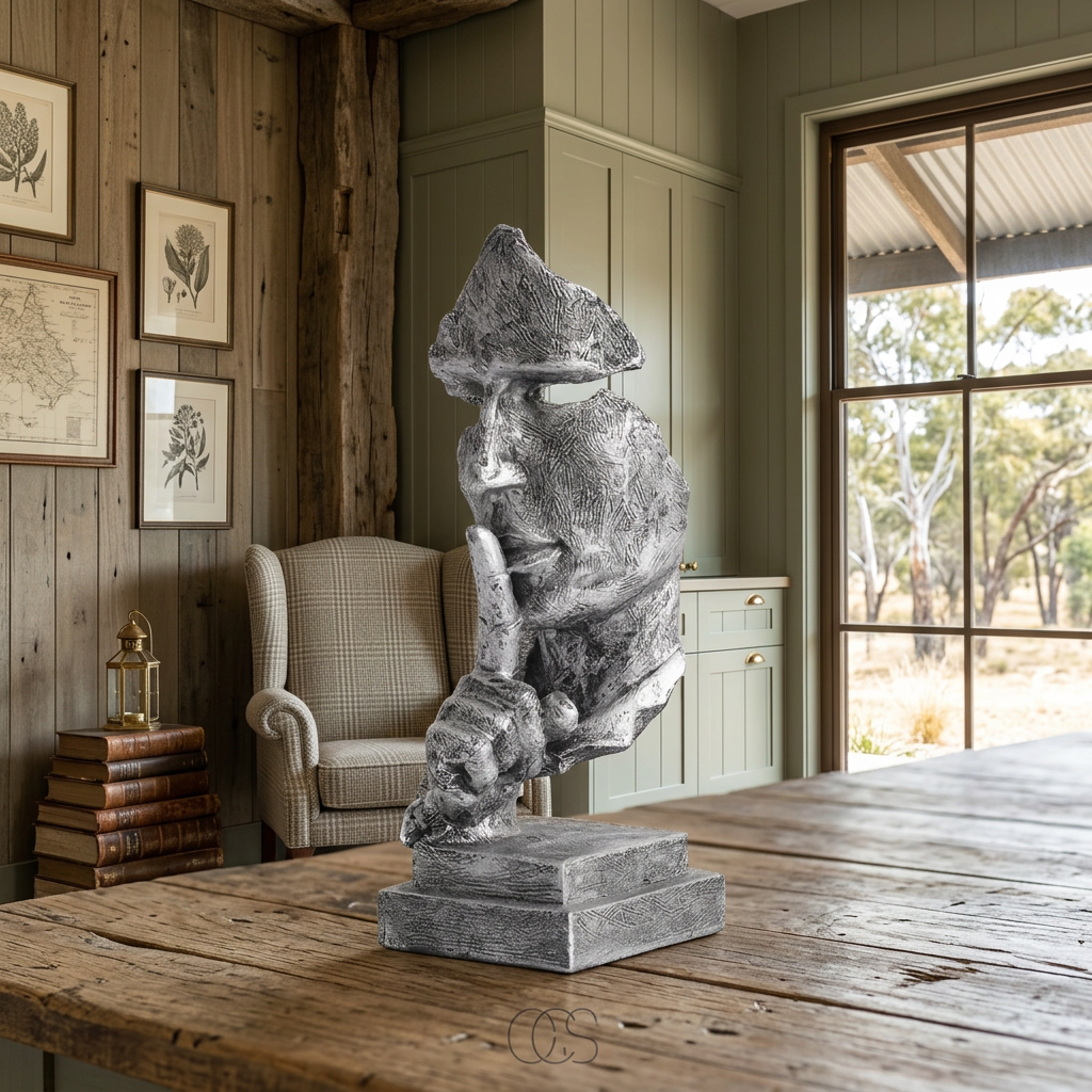 Sculpture Visage Abstraite "Silence is Golden" – Argent
