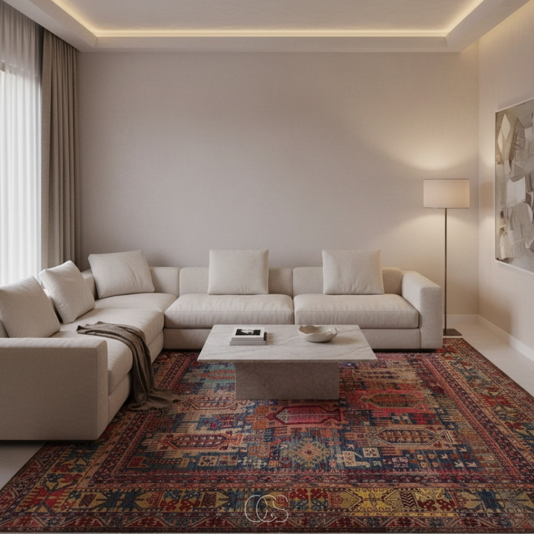 Heritage-Style Patterned Rug for Large Living Rooms