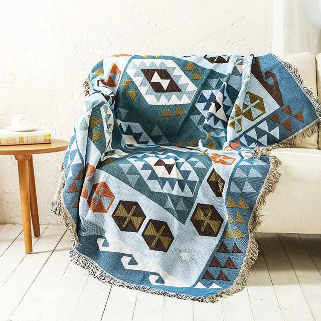 Vibrant Jacquard Throw Blanket Polyester Cotton 130x170cm