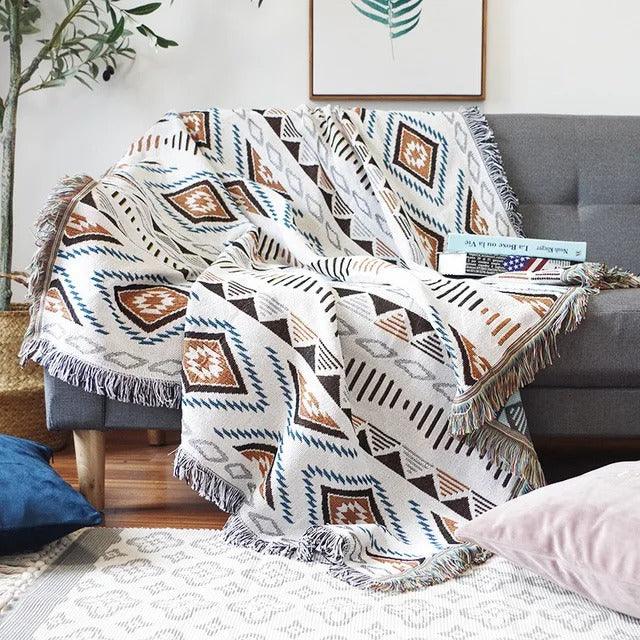 Vibrant Jacquard Throw Blanket Polyester Cotton 130x170cm