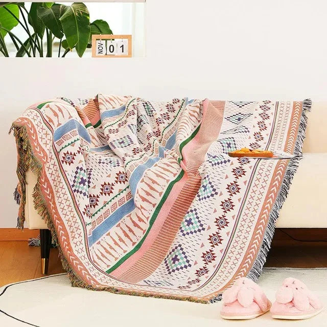 Vibrant Jacquard Throw Blanket Polyester Cotton 130x170cm
