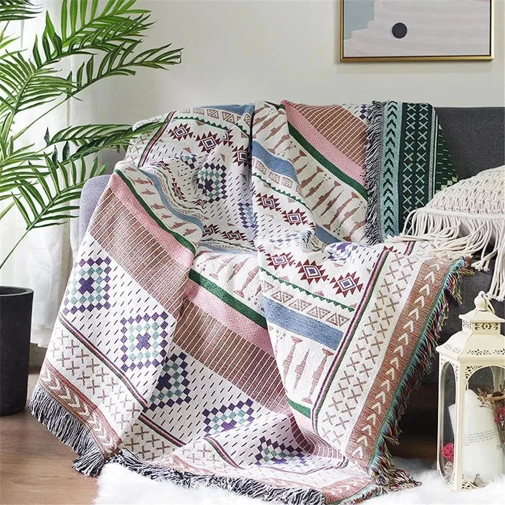 Vibrant Jacquard Throw Blanket Polyester Cotton 130x170cm
